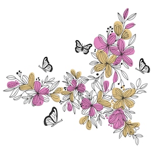 Flowers with butterfly embroidery designs, Wildflower with butterfly Machine Embroidery Design, Floral embroidery File.