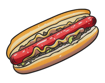 Realistic Hot Dog Embroidery Design, Fast Food Pattern (Digital Download)