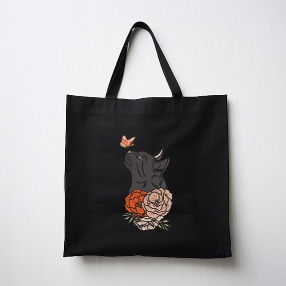 黒猫の刺繍デザイン 蝶と花 機械刺繍 - 日本