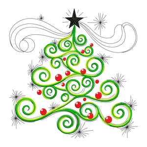 Christmas Tree Embroidery Design, Swirl Scandinavian Christmas Tree Machine Embroidery Design, Christmas Tree Embroidery File, tree PES File