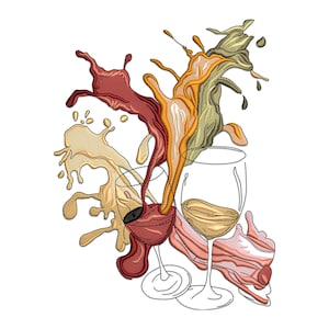 Motif de broderie verre de vin - broderie Machine aquarelle pour torchons de cuisine