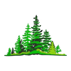 Forest Pine and Fir Trees Embroidery File, Tree Embroidery Design, Green Tree with Leaves Machine Embroidery Design, Nature Scene Pattern.