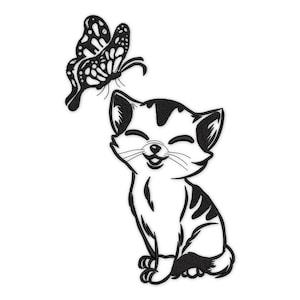 Cat Embroidery Design, Cat with Butterfly Machine Embroidery Design, cute pet Embroidery File, Cute Cat Embroidery Pattern.