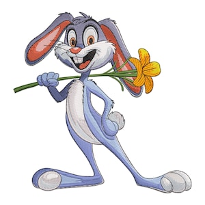 Bunny Embroidery Design, Bunny with Flower Machine Embroidery Design, Easter Bunny Embroidery File, Cute Rabbit Embroidery Pattern.