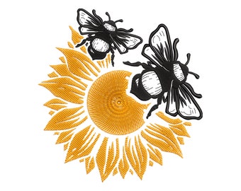 Sunflower Bee Machine Embroidery Design (pes, dst, exp, hus, jef, cnd, vp3, xxx)