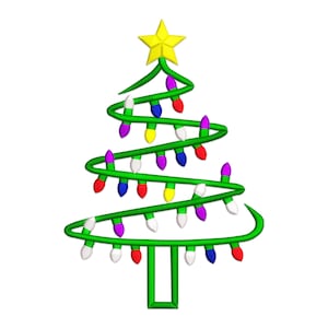 Christmas Tree Embroidery Design, Christmas Tree with Christmas Lights Machine Embroidery Design, Christmas Tree Embroidery File.