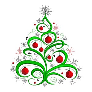Christmas Tree Embroidery Design, Swirl Scandinavian Christmas Tree Machine Embroidery Design, Christmas Tree Embroidery File, tree PES File