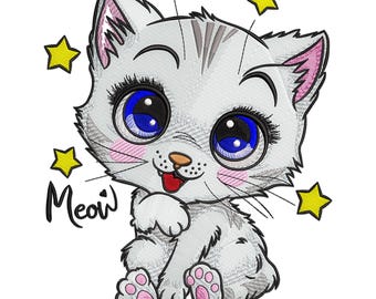 Cat Embroidery Design, Cute kitten Machine Embroidery Design, Cute Cat Embroidery File,