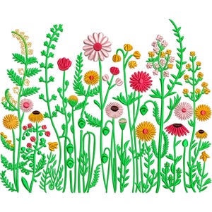 Flower Embroidery Design, Wildflower Meadow Machine Embroidery Design, Daisy and Clover Embroidery File, Meadow Wild Flowers PES File.