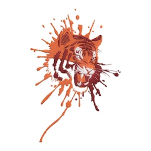 Tiger Embroidery Design, Splash Tiger Head Machine Embroidery Design, Splashy Tiger face Embroidery File, Animal Embroidery Design.