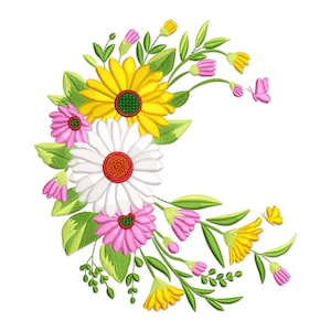 Flower Embroidery Design, Wildflower Meadow Machine Embroidery Design, Daisy and Clover Embroidery Pattern, Meadow Wild Flowers PES File.