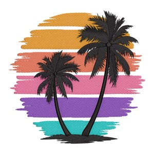 Beach Embroidery Design, Summer Beach with Sea Wave and Palm Tree Machine Embroidery Design, Mini Beach with Palm Tree Embroidery Pattern.