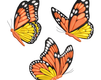 Butterfly Embroidery Design: Flying Colorful Butterflies (Machine Embroidery File)