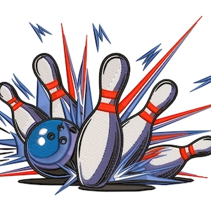 Design de bordado de bolas de boliche e pinos (PES, DST, EXP)