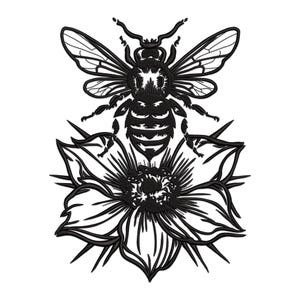 Honey bee Embroidery Design, Floral Honeybee Machine Embroidery Design, Floral Honeybee with Flower Embroidery, Honeybee and Bloom Design.