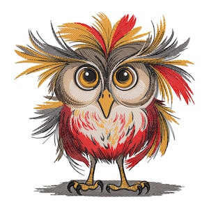 Owl Embroidery Design, Colorful Owl Machine Embroidery Design, Rainbow Owl Bird Embroidery Files, Cute Baby Owl Embroidery Pattern.