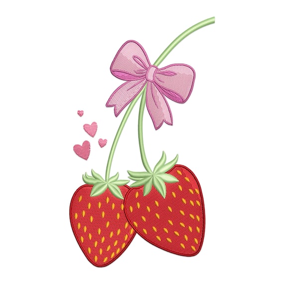 Strawberry with Bow Embroidery Design: Machine Embroidery File