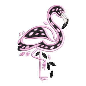 Flamingo Embroidery Design, Cute Flamingo Machine Embroidery Design, Pink and Black Flamingo Embroidery File, Animal Embroidery Design.