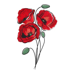 Flower Embroidery Design, Red Poppies Flower Machine Embroidery Design, California Poppies Embroidery Pattern, Red Poppies Flowers PES File.