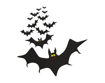 Diseño de bordado de murciélagos voladores de Halloween, patrón de bordado a máquina