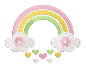 Pastel Rainbow Cloud Embroidery Design: Hearts & Flowers (PES, DST, EXP)