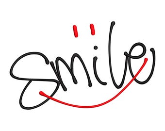 Smile-tekstborduurontwerp, handgeschreven lettertype (digitale download)