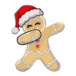 Gingerbread Man Embroidery Design, Christmas Gingerbread Man Machine Embroidery Design, Gingerbread Man with Santa hat Embroidery Pattern.