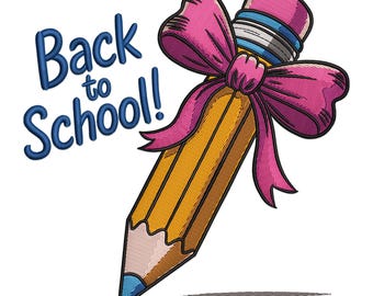 Pencil With Bow Embroidery Design, Back to School Embroidery File