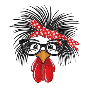 Disegno da ricamo di un pollo, disegno da ricamo a macchina di una divertente gallina pazza, file da ricamo di un simpatico pollo, disegno da ricamo di un animale da fattoria.