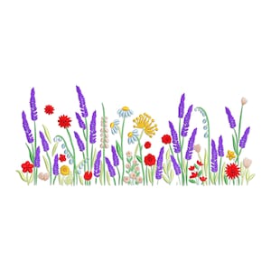 Flower Embroidery Design, Wildflower Meadow Machine Embroidery Design, Daisy and Clover Embroidery Pattern, Meadow Wild Flowers PES File.