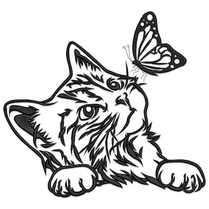 Cat with Butterfly Embroidery design, cute pet Machine embroidery design, Floral cat with a butterfly embroidery File.