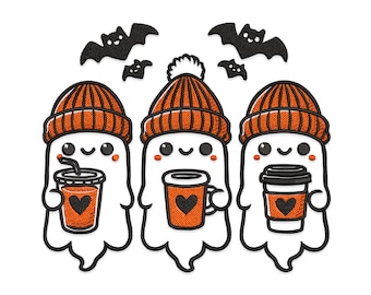 Leuke geesten koffie en vleermuizen machineborduurontwerp (PES, DST, EXP)