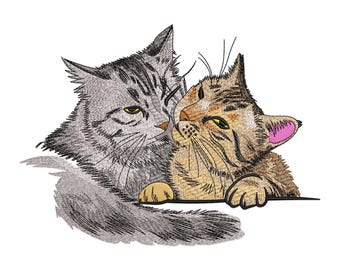 Diseño de bordado de gatos: Felinos amorosos bordados a máquina (descarga digital)