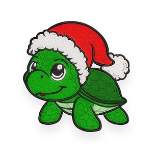 Christmas Sea Turtle Embroidery Design, Santa Hat (Embroidery File)