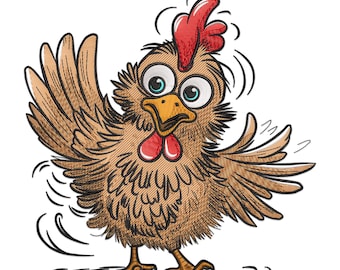 Funny Chicken Machine Embroidery Design, Farm Animal Embroidery File
