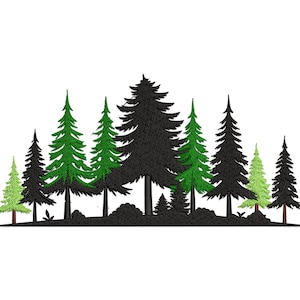 Tree Machine Embroidery Design, Forest Pine Trees Machine Embroidery Design, Forest Pine and Fir Trees Embroidery File, Nature Scene Pattern