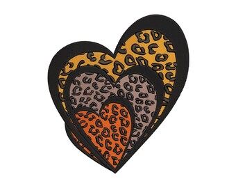Leopard Heart Embroidery Design, Valentine Day Leopard Heart Print Applique Machine Embroidery Design, Heart shape Embroidery File.