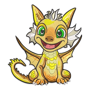 Lindo diseño de bordado de dragón bebé, lindo y adorable diseño de bordado a máquina de dragón, patrón de bordado de dragón bebé naranja, bordado de animales