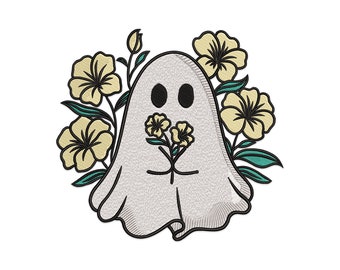 Floral Ghost Machine Embroidery Design: Spooky Halloween File