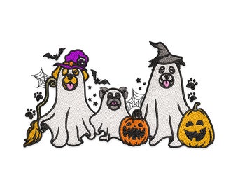 Dog Ghost Halloween Embroidery Design: Puppy Paw, Spiderweb (PES, DST, EXP)