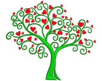 Diseño de bordado de árbol de corazones, archivo de bordado a máquina para el Día de San Valentín