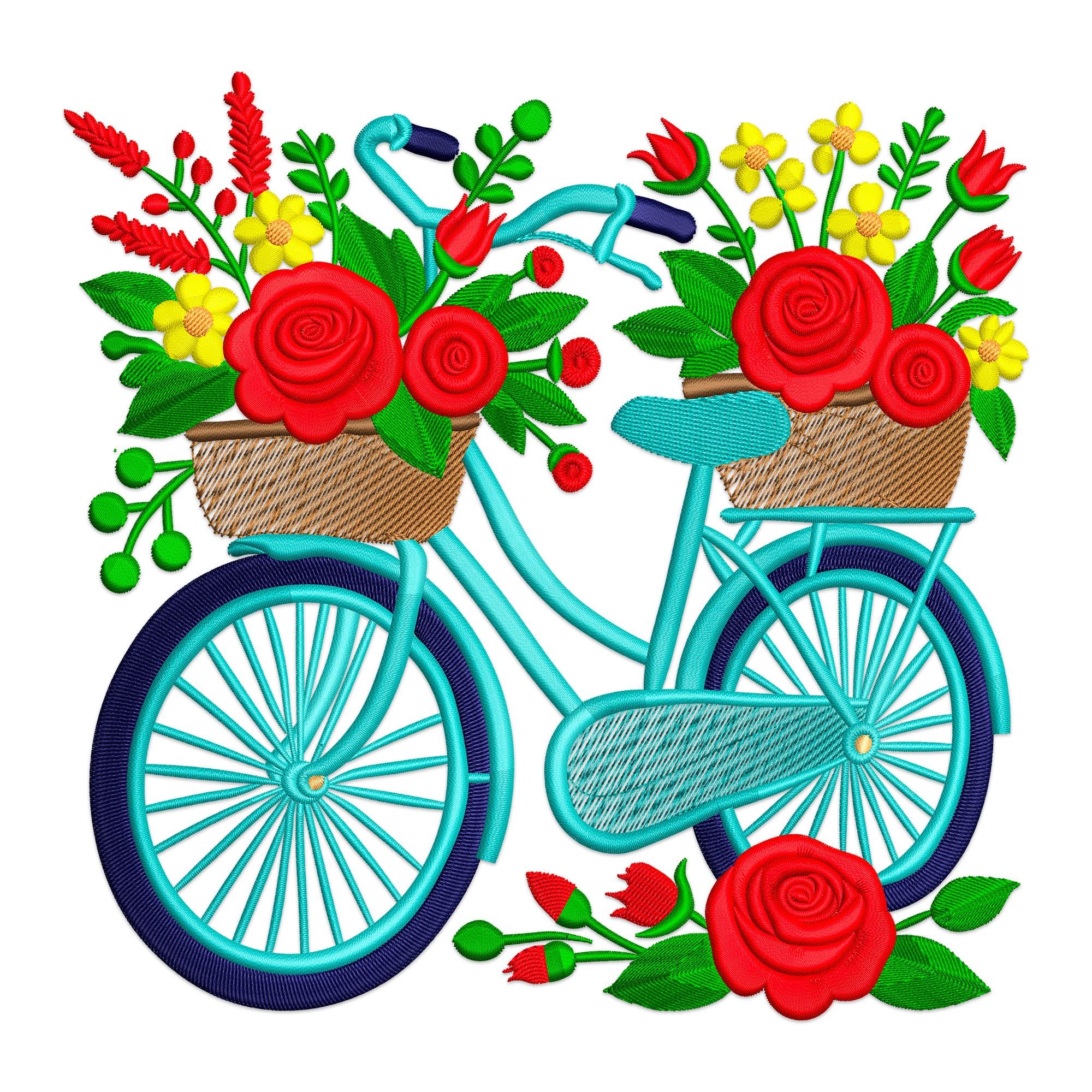 A Pink Vintage-style Bicycle with a Basket Full of Pink Flowers Stock