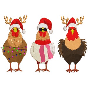Christmas Chickens Embroidery Design, Christmas Chicken with Lights Machine Embroidery Design, Christmas Bird Embroidery File.