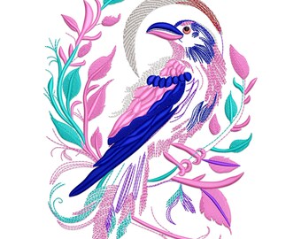 Diseño de bordado de pájaro, diseño de bordado a máquina de pájaro con flor, archivo de bordado de pájaro, lindo patrón de bordado de pájaro con flor.