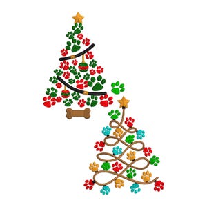Christmas Tree Embroidery Design, Merry Christmas Paw Tree Machine Embroidery Design, Holiday Pet Paw Christmas Tree Embroidery File.