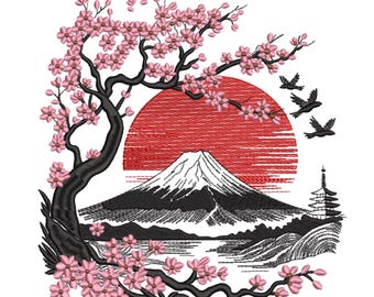 Majestic Sakura Fuji Landscape Embroidery Design-Embroidery Machine File