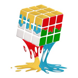 Rubik Cube Embroidery Design, Melting Rubik Cube Machine Embroidery Design, Puzzle Cube Embroidery File,