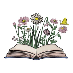 Broderidesign med blommigt motiv: Blomma och fjäril (PES, DST, EXP)