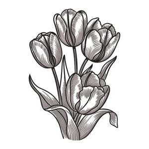 Flower Embroidery Design, Tulip Flowers Machine Embroidery Design, Tulip Bouquet Embroidery File, Flower Bouquet Embroidery Pattern.