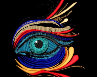 Damesoog borduurontwerp, mooie vrouwen oog machineborduurontwerp, meisjesoog borduurbestand, kleurrijk oog borduurontwerp.